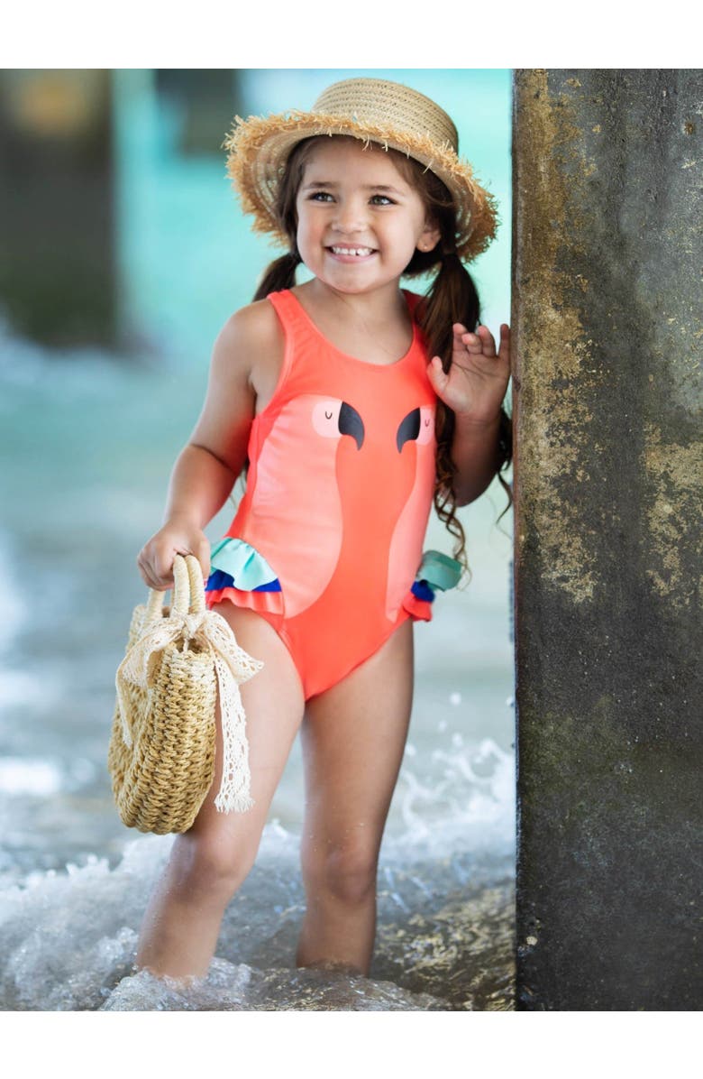 Mia Belle Girls Girls Colorful Parrot One Piece Swimsuit, Alternate, color, Orange