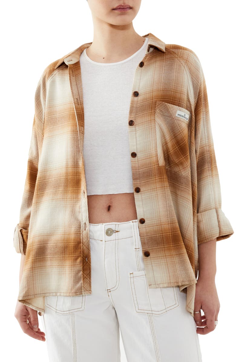 BDG Urban Outfitters Brendon Plaid High-Low Hem Button-Up Shirt, Main, color,