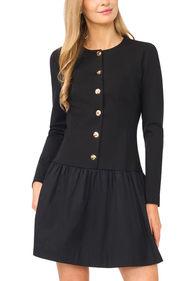 Ponte Minidress with Combo Ruffle, Alternate, color, RICH BLACK