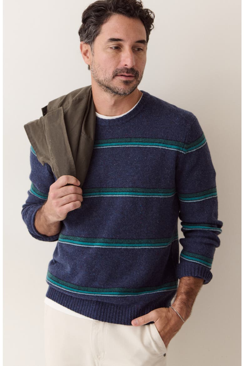 Neppy Stripe Merino Wool Crewneck Sweater, Alternate, color, NAVY/ GREEN MULTI STRIPE