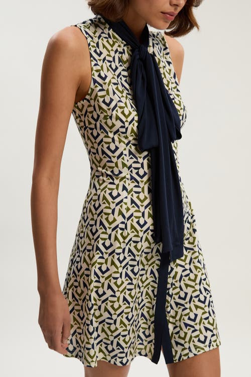 Karen Millen Petite Crepe Tie Neck Mini Dress In Multi