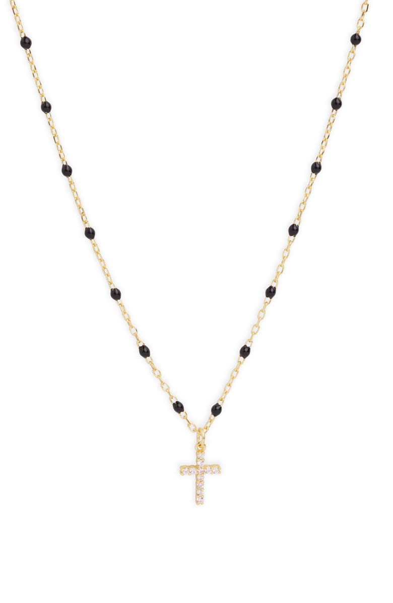 Argento Vivo Sterling Silver Black Enamel Pavé Cross Pendant Necklace, Main, color, Gold
