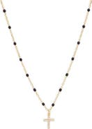 Argento Vivo Sterling Silver Black Enamel Pavé Cross Pendant Necklace