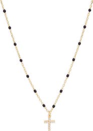 Argento Vivo Sterling Silver Black Enamel Pavé Cross Pendant Necklace