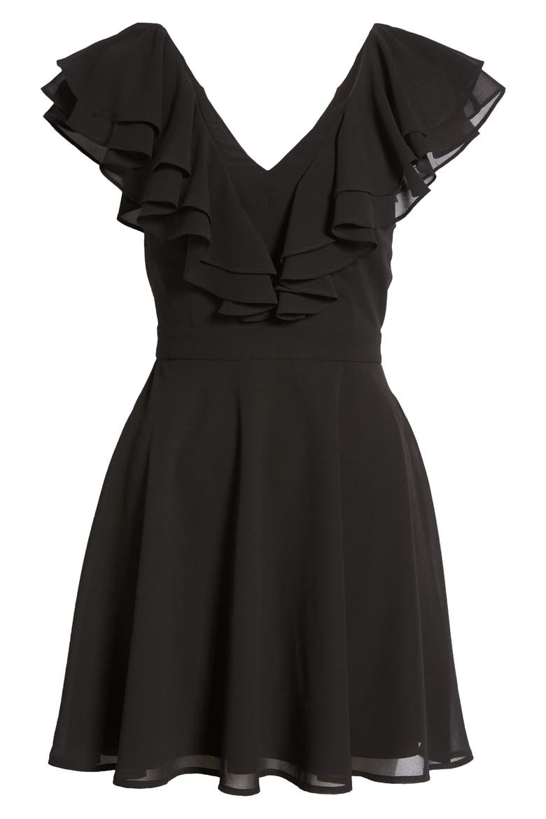 True Affection Ruffle Chiffon Skater Dress, Alternate, color, BLACK