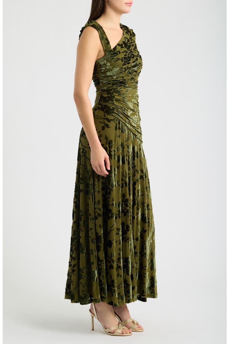 Ester Ruched Velvet Gown, Alternate, color, OLIVE