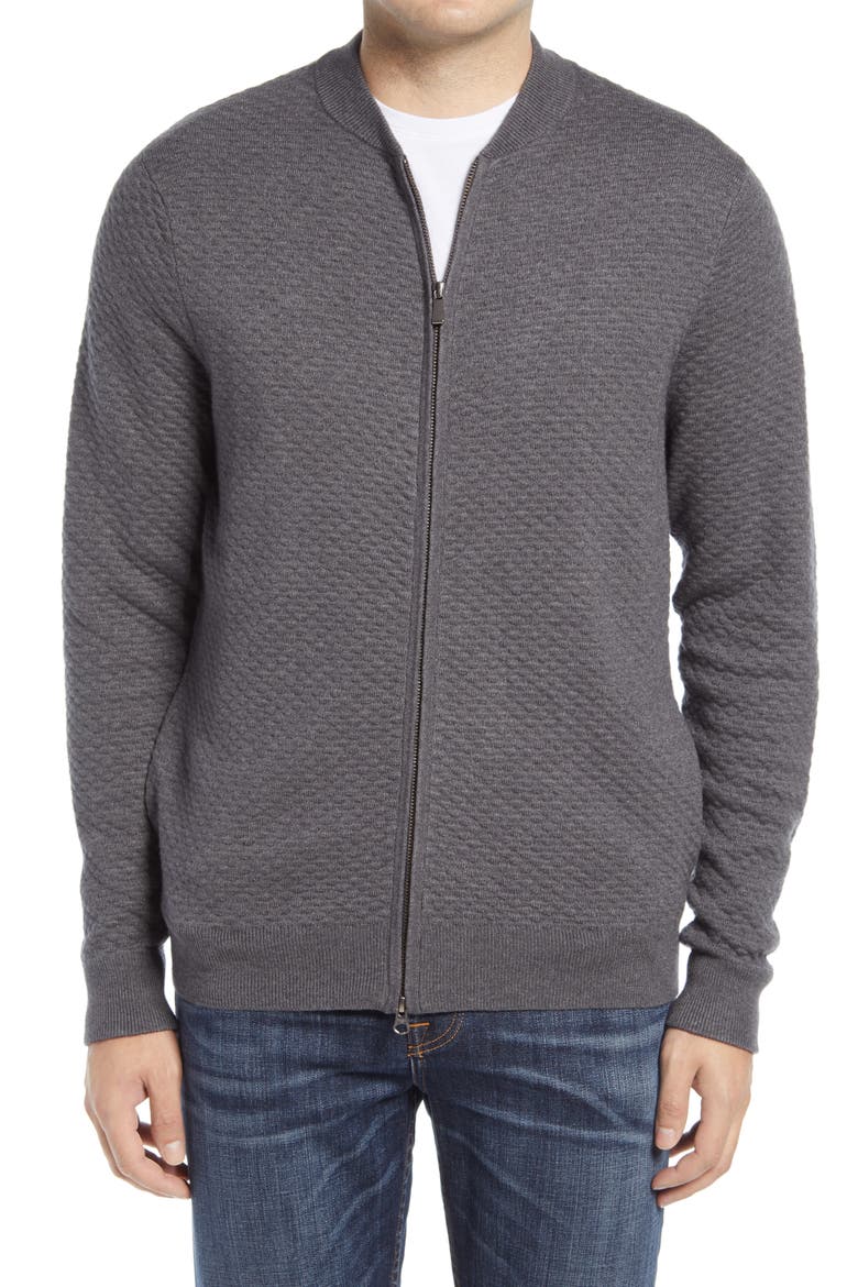 Popcorn Stitch Zip Cardigan, Alternate, color, GREY CASTLEROCK