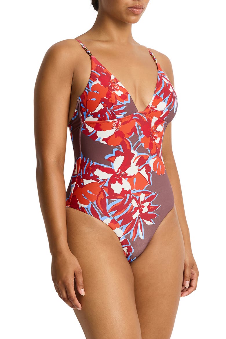 Triangle One-Piece Swimsuit, Alternate, color, CHOCOLATE