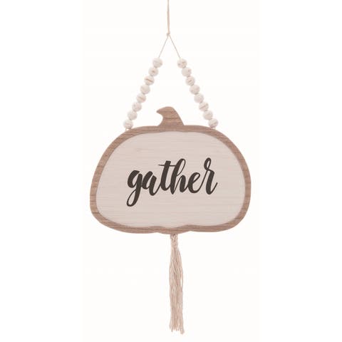 Wood Multicolor Autumn Gather Pumpkin Decor with Beaded Loop