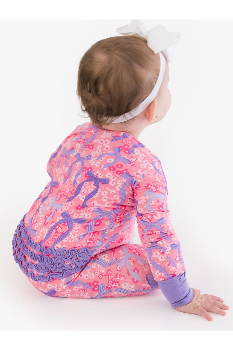 Baby Girls Softsnooze Convertible Ruffle One Piece Pajama, Alternate, color, Bow Besties