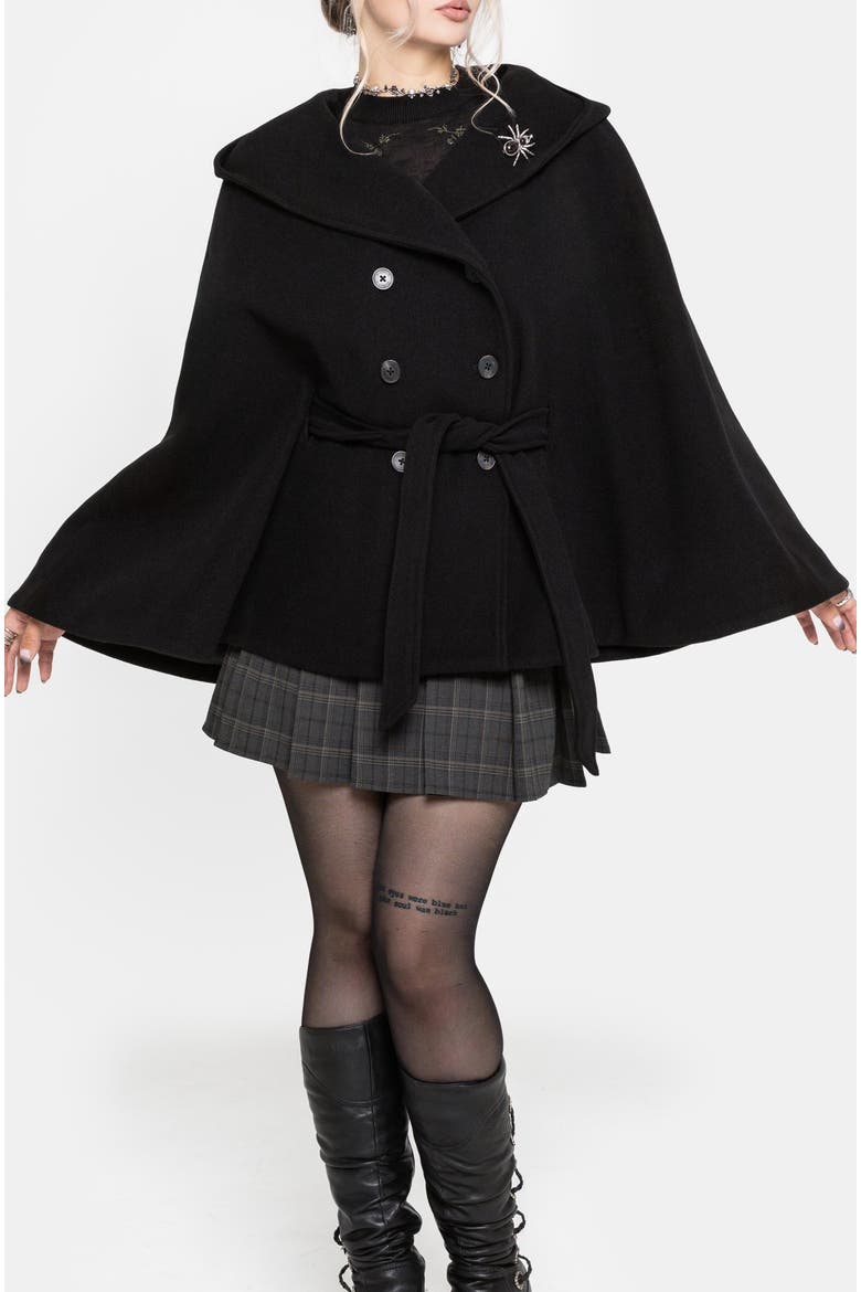 Althea Hooded Spider Pin Detail Cape, Main, color, Black