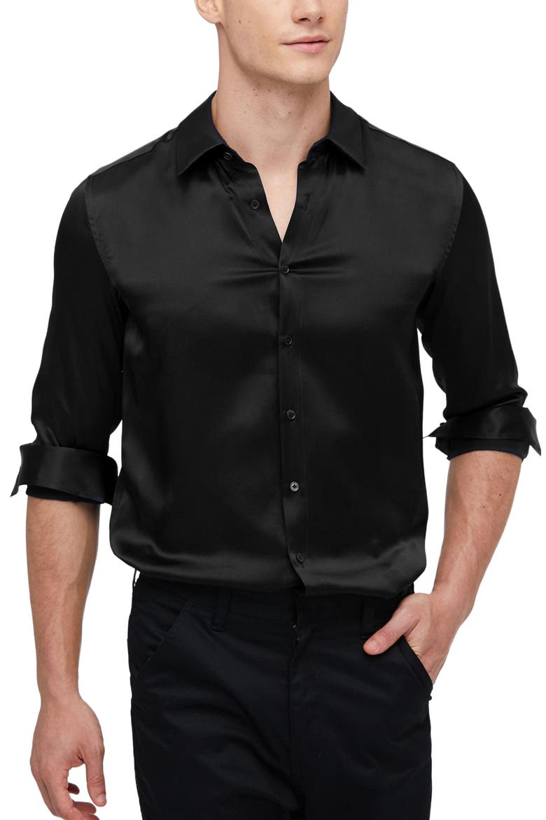 Mulberry Silk Basic Mens Shirt, Alternate, color, Black