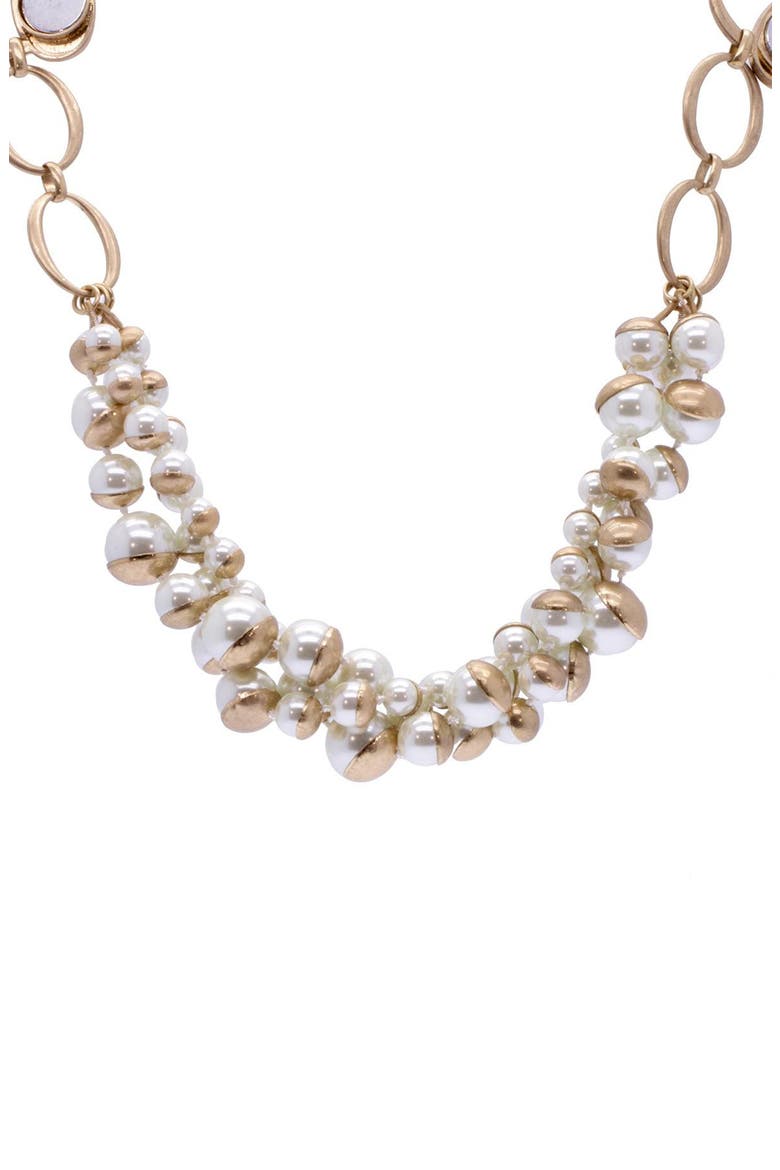 Half Moon Imitation Pearl Cluster Statement Necklace, Main, color, IVORY