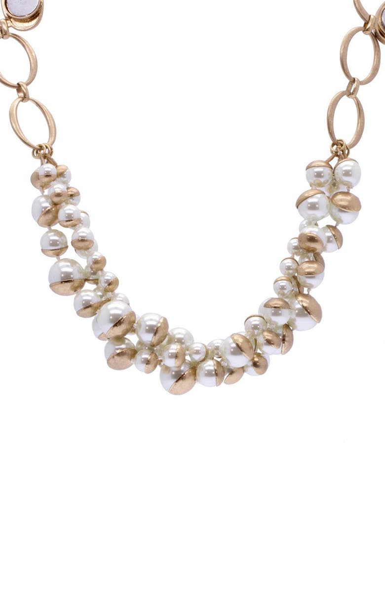 SAACHI Half Moon Imitation Pearl Cluster Statement Necklace, Main, color, Ivory