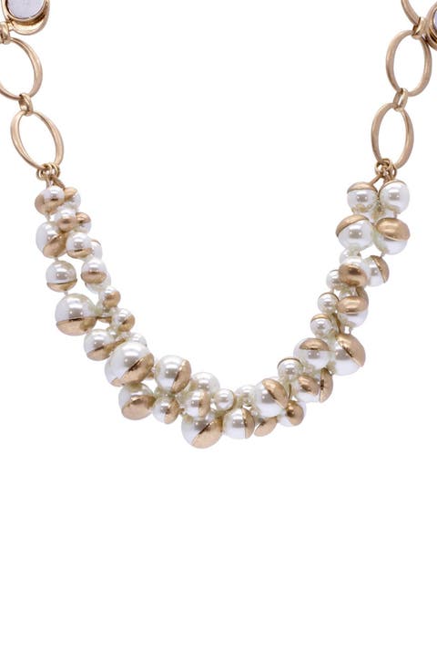 Half Moon Imitation Pearl Cluster Statement Necklace