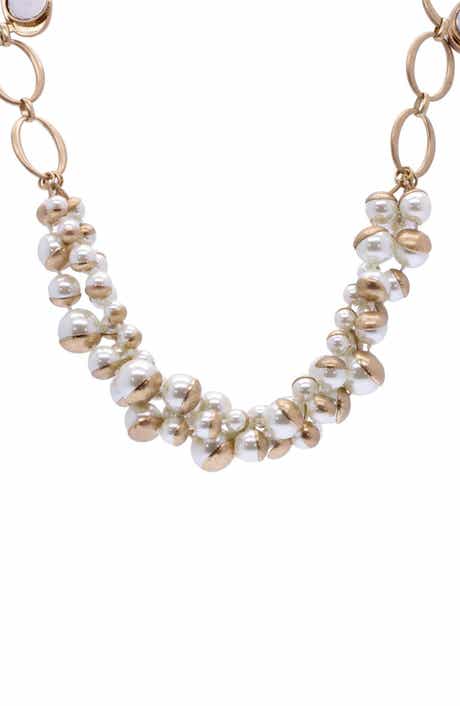 SAACHI Half Moon Imitation Pearl Cluster Statement Necklace