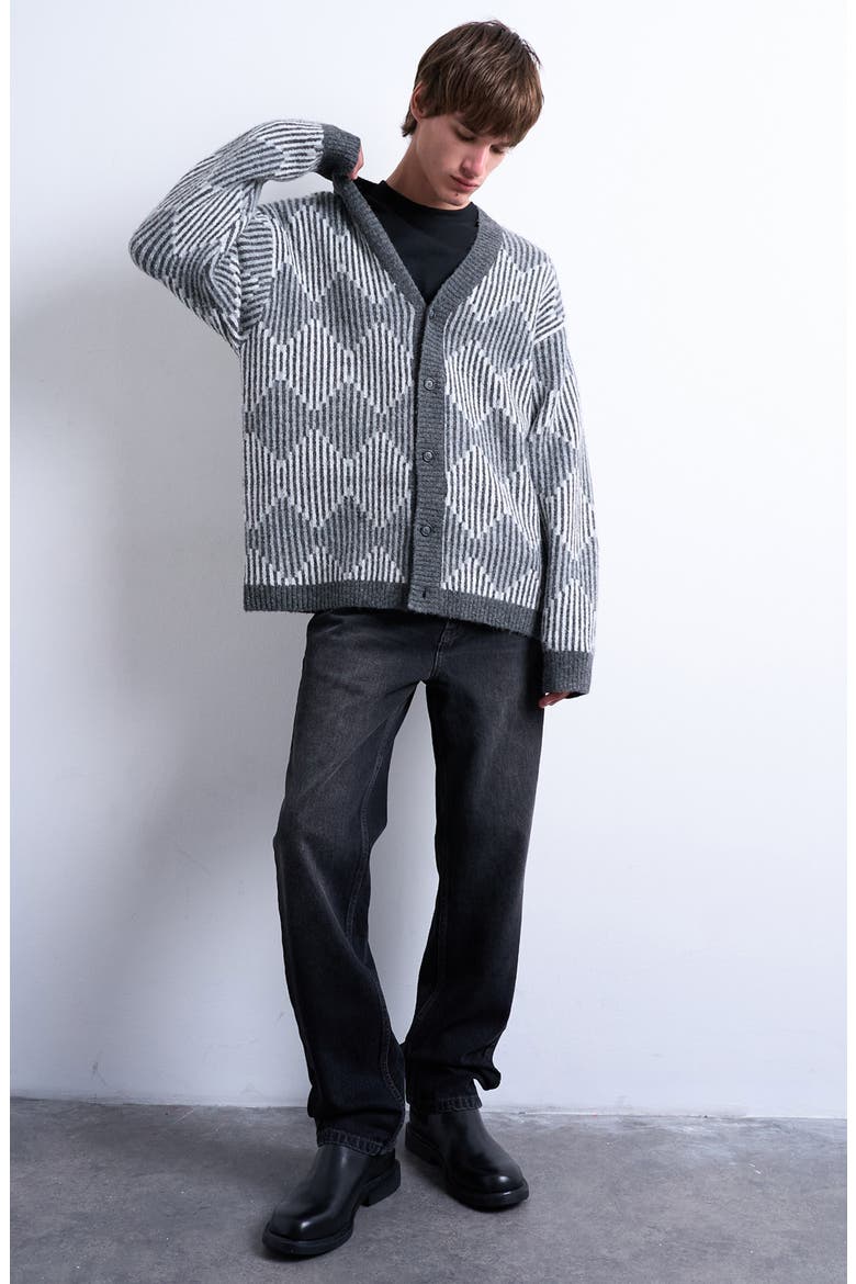 Diamond V-Neck Cardigan, Alternate, color, GREY