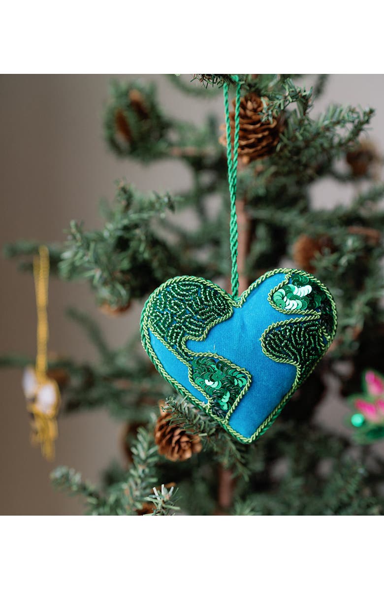 Matr Boomie Larissa Plush Heart Earth Beaded Felt Ornament - Embroidered, Alternate, color, Blue