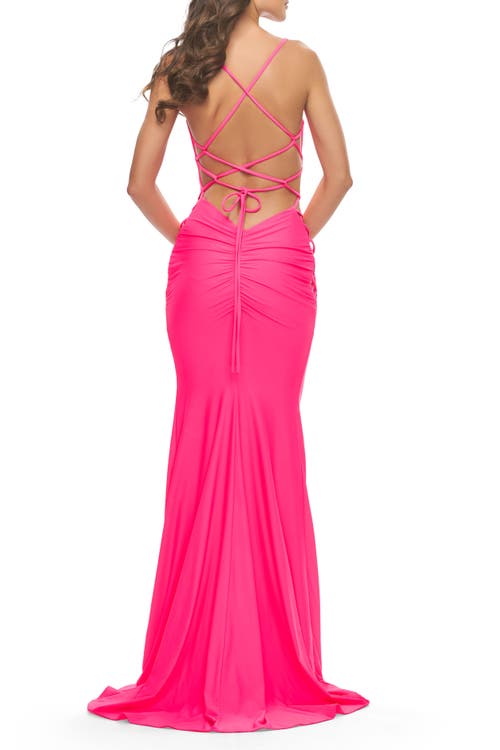 La Femme Unique Jersey Dress With Open Criss Cross Sides