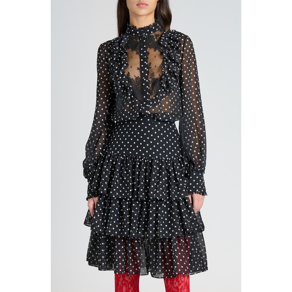 Valentino Garavani Polka Dot Tulle Bib Button-up Shirt In Multi