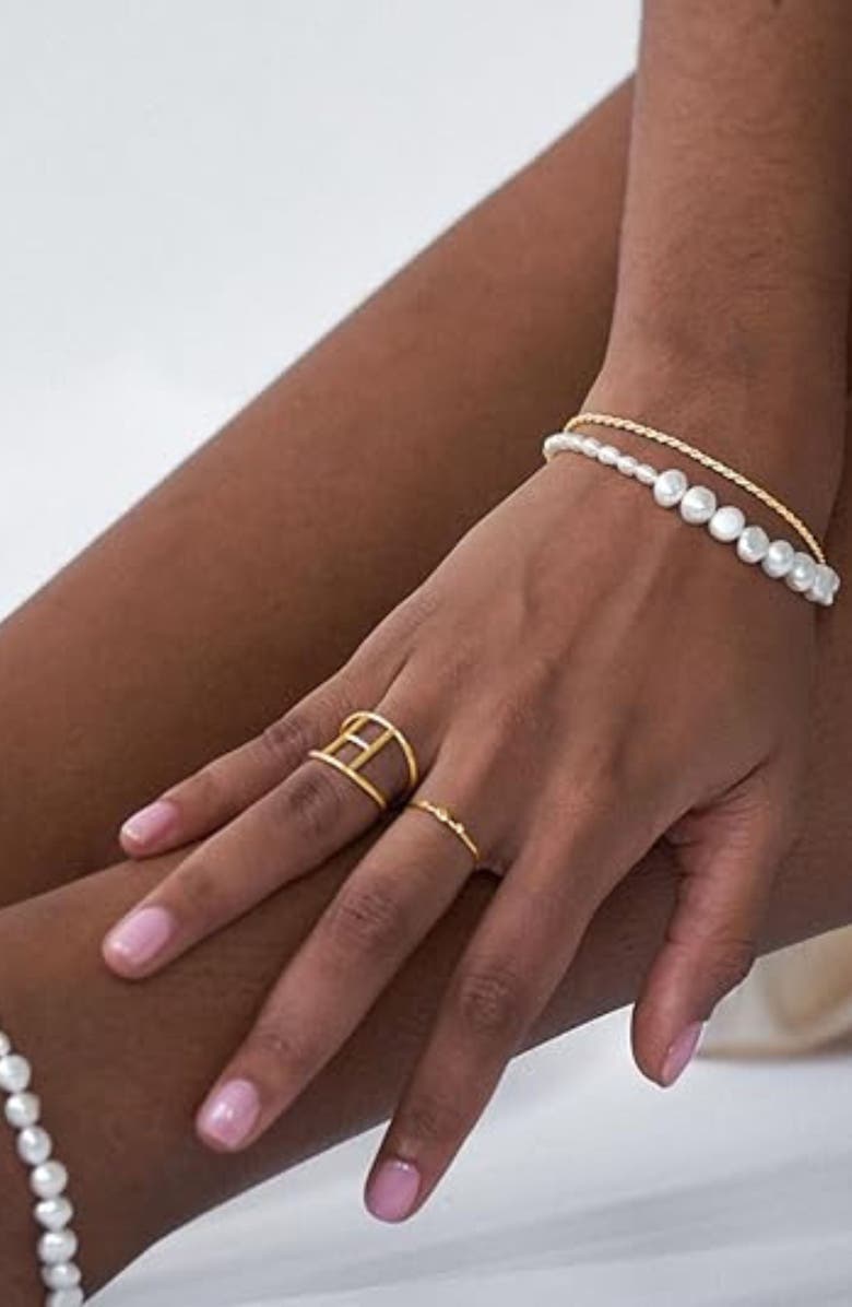 Oak & Luna Designer Kai Genuine Pearl Bracelet & Anklet in Gold-Plated Sterling Silver, Alternate, color, Pearl And 18K Gold Plated