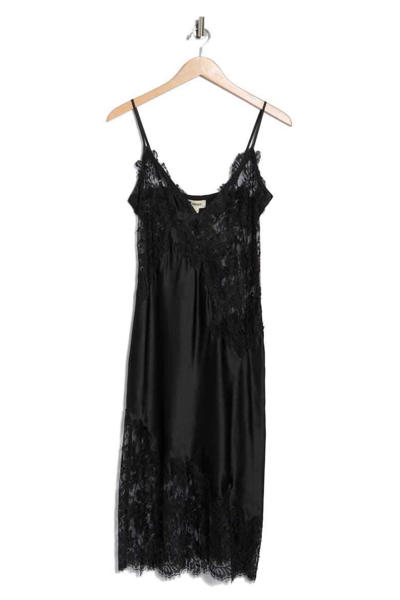 Diya Lace Trim Silk Slipdress, Alternate, color, BLACK