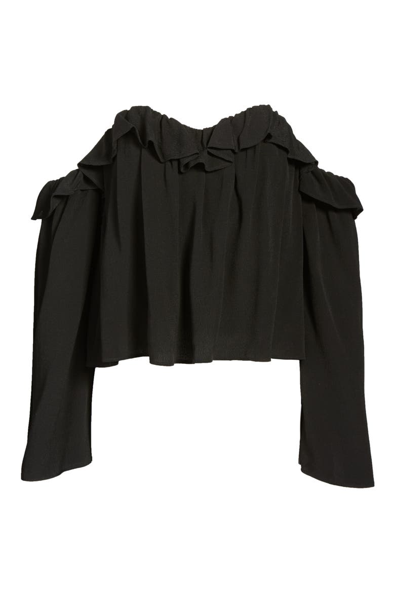 Ruffle Off the Shoulder Blouse, Alternate, color, BLACK