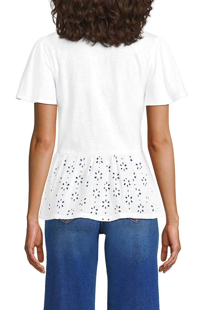 Lands' End Short Sleeve Mixed Media Eyelet Top, Alternate, color, White