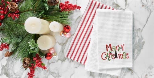 C & F Home C&f Home "merry Christmas" Cotton Waffle Weave Kitchen Dishtowel In White