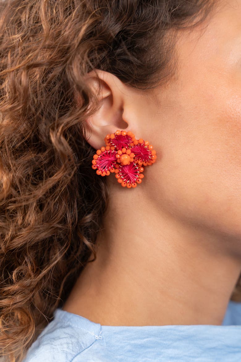 Silk Flower Earrings in Fuchsia/Orange, Alternate, color, Fuchsia, Orange