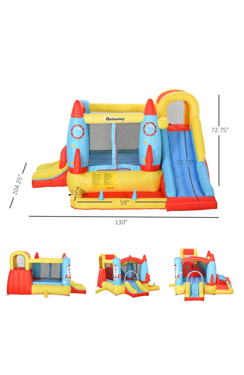 Outsunny 4-in-1 2 Slides Kids Inflatable Bounce House Jumping Castle, Alternate, color, Multi Color