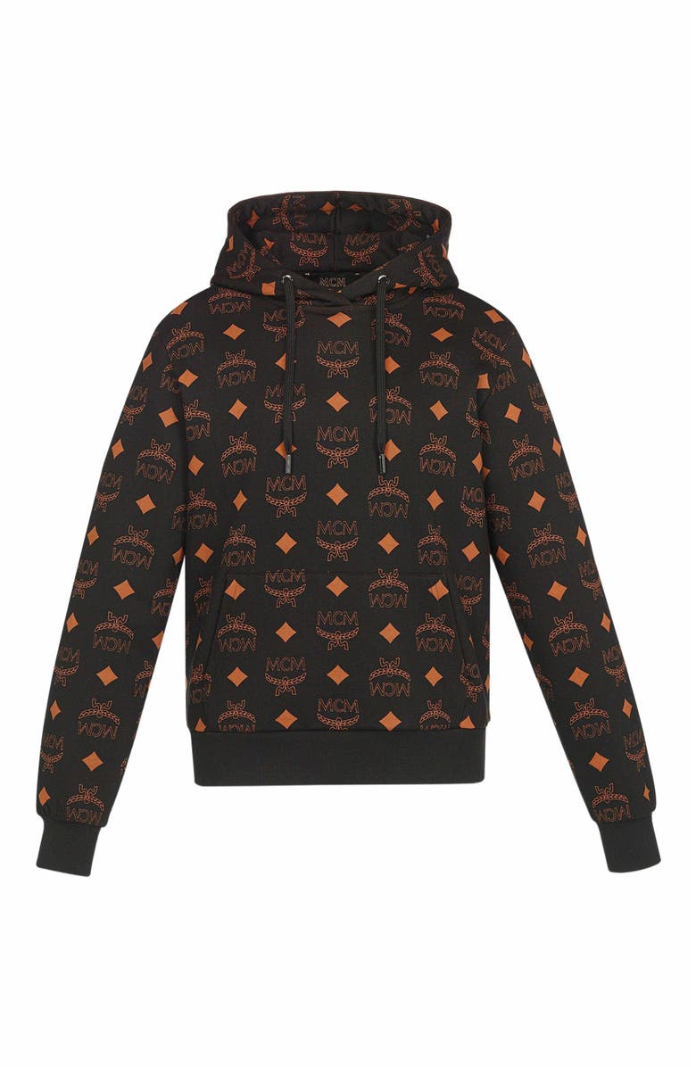 MCM Maxi Monogram Print Hoodie in Organic Cotton, Alternate, color, Black