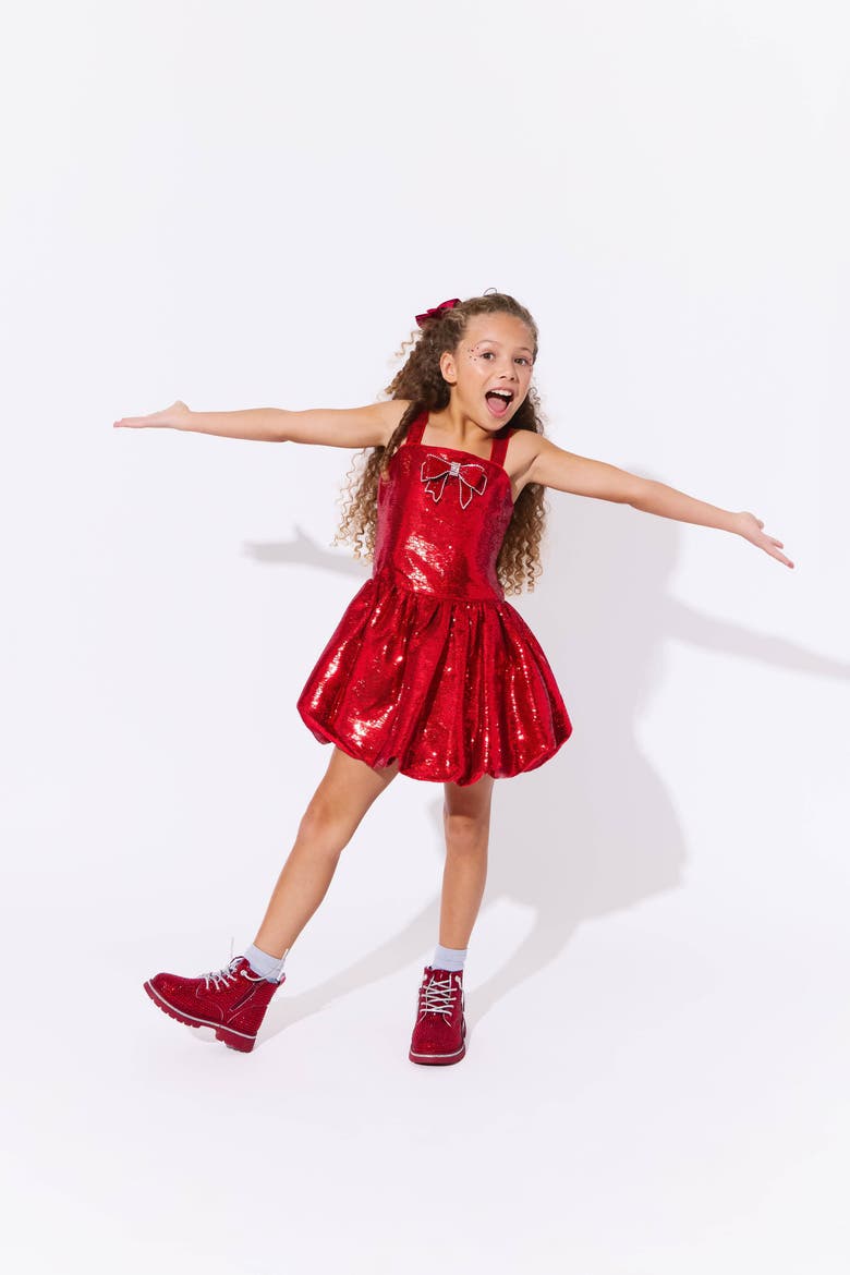 Sequin Bubble Dress, Alternate, color, Red
