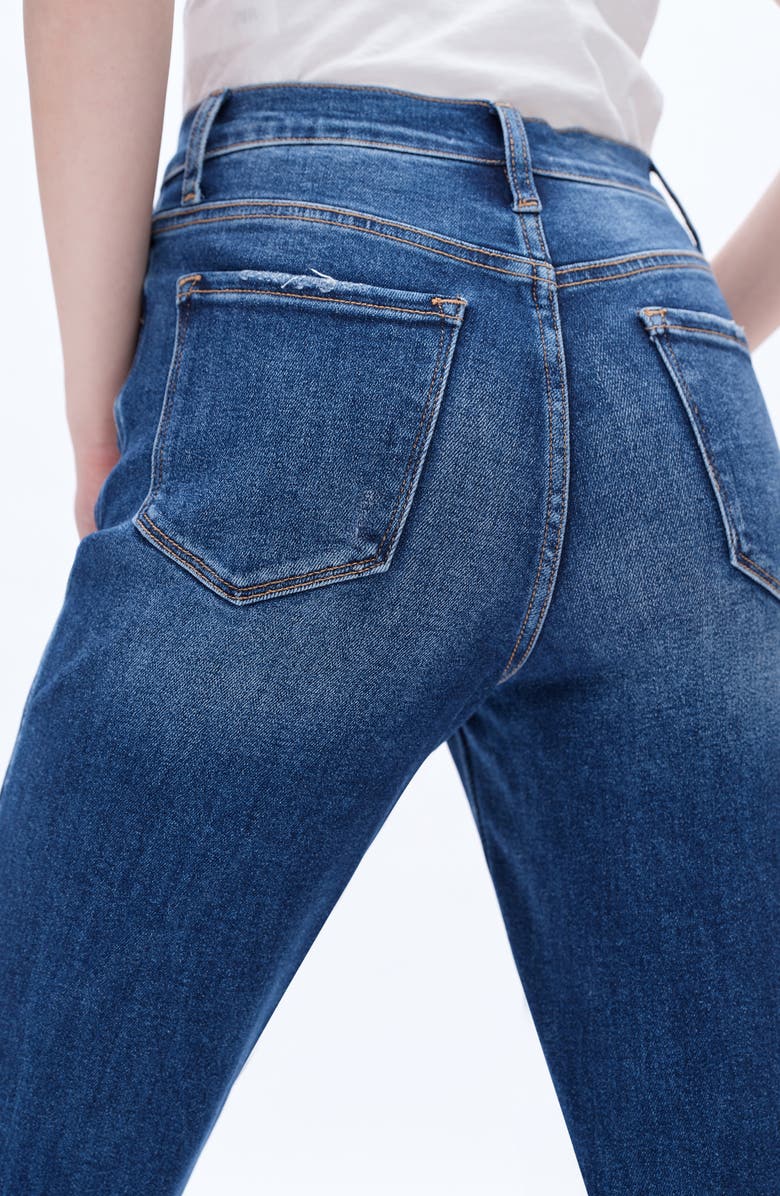 Bayeas Distressed High Waist Ankle Straight Leg Jeans, Alternate, color, Dark Blue