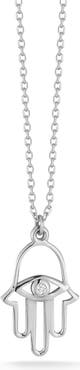 SPHERA MILANO 14K White Gold Cutout Diamond Detail Hamsa Necklace -  0.01 ctw