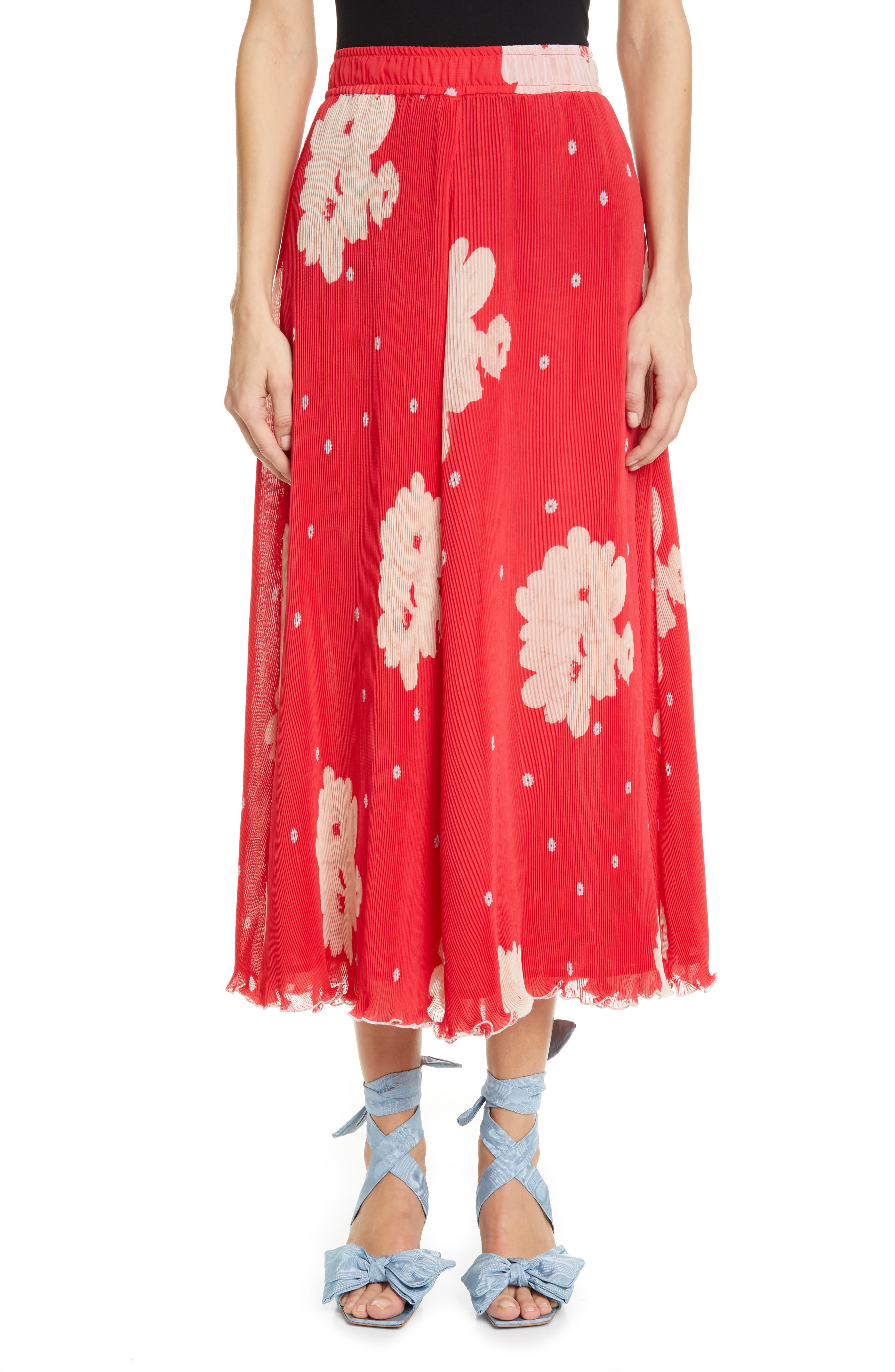 Ganni Floral Plissé Pleated Georgette Skirt (Women) | Nordstrom