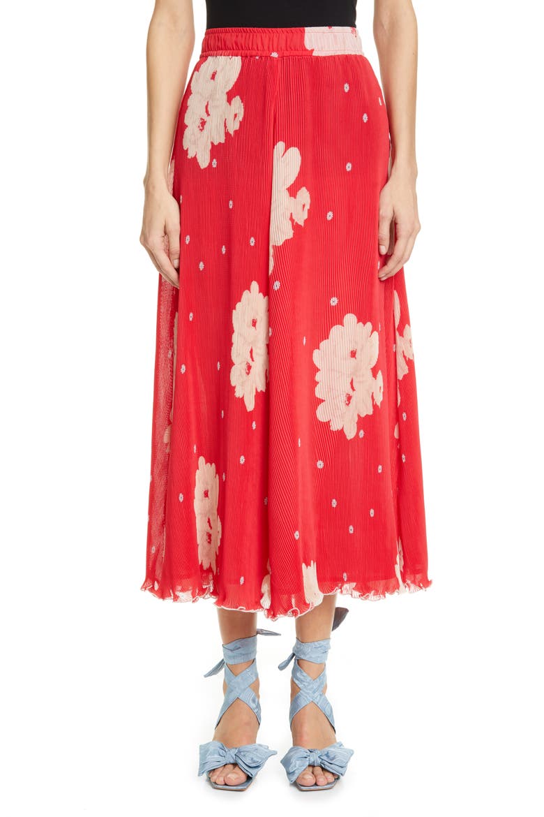 Floral Plissé Pleated Georgette Skirt, Main, color, LOLLIPOP
