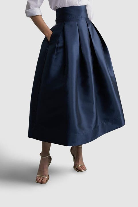 Twill Woven Prom Midi Skirt