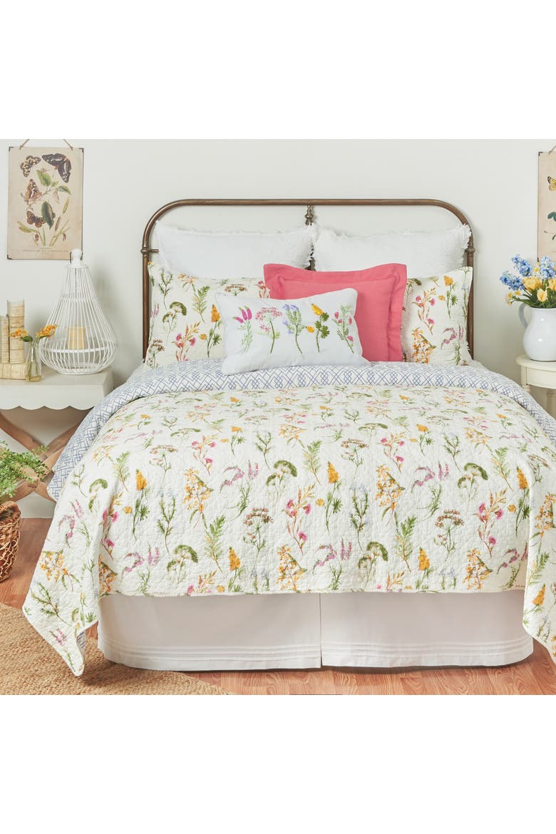 Genevieve Spring Floral Cotton Quilt Set  - Reversible and Machine Washable, Alternate, color, White