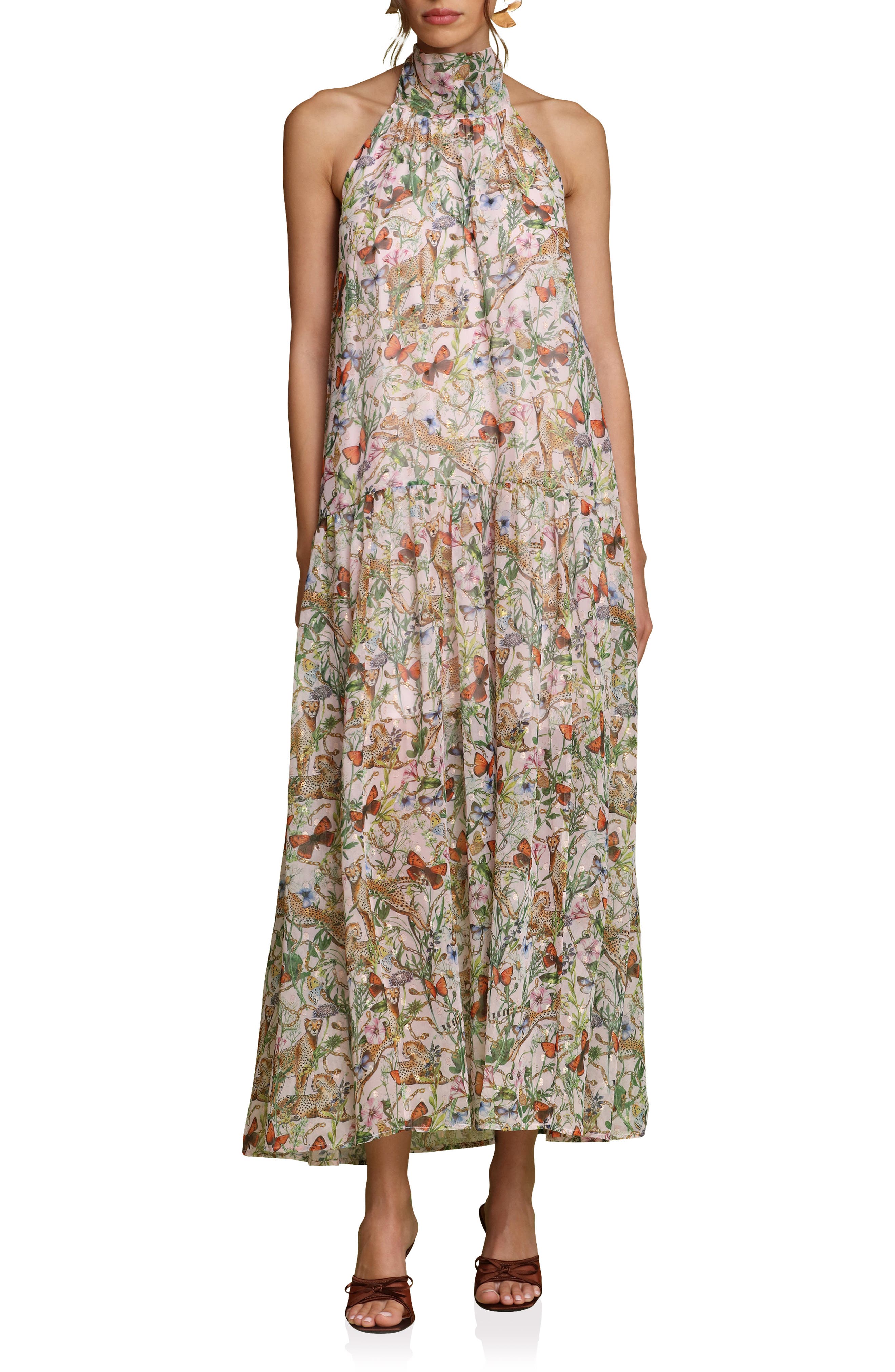 Avec Les Filles Floral Sleeveless Halter Dress