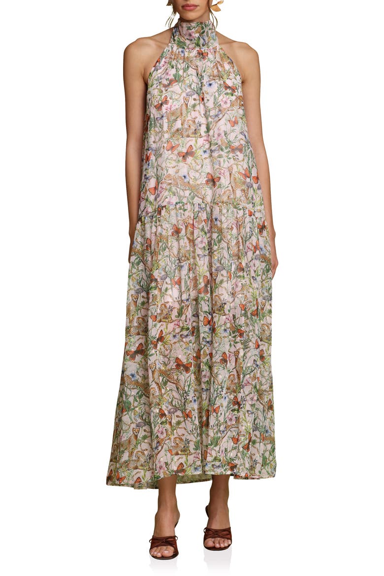 Floral Sleeveless Halter Dress, Main, color, PINK/ CHEETAH MULTI