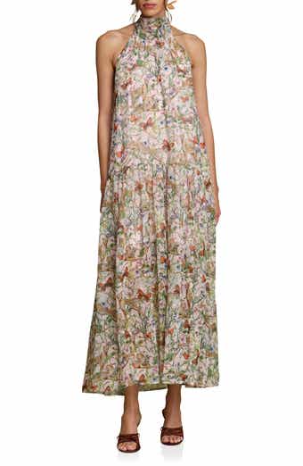 Avec Les Filles Floral Sleeveless Halter Dress