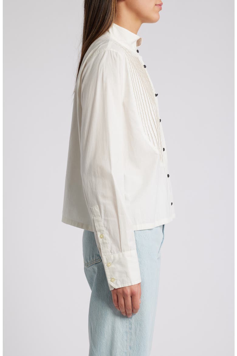 Pleated Tuxedo Button-Up Shirt, Alternate, color, WHITE