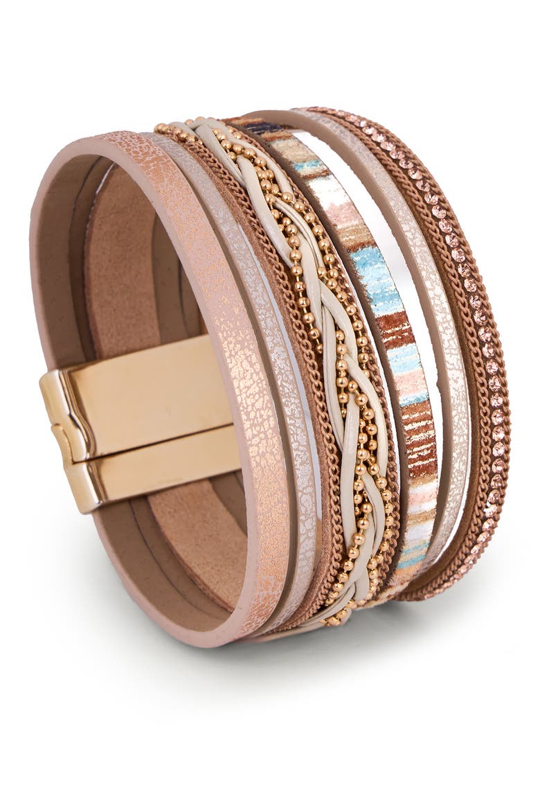 Braided Faux Leather Wrap Bracelet, Main, color, BEIGE