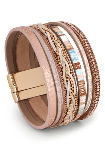 SAACHI Braided Faux Leather Wrap Bracelet in Beige at Nordstrom Rack