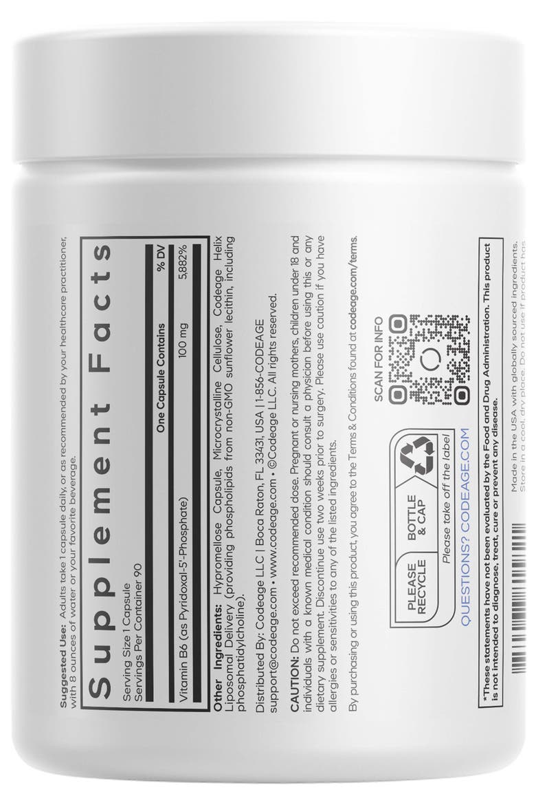 Liposomal P5P Supplement, Active Form Vitamin B6 Pyridoxal-5-Phosphate, Alternate, color, White
