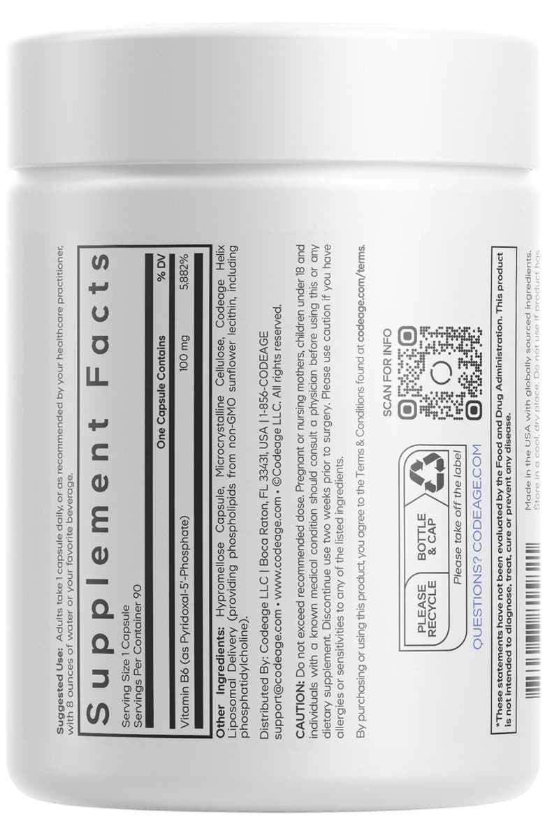 Codeage Liposomal P5P Supplement, Active Form Vitamin B6 Pyridoxal-5-Phosphate, Alternate, color, White