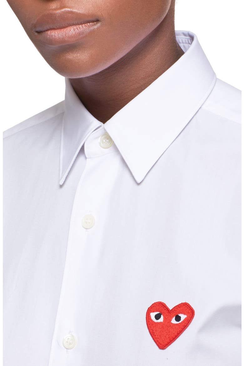 Comme des Garçons Heart Graphic Woven Cotton Shirt, Alternate, color, WHITE