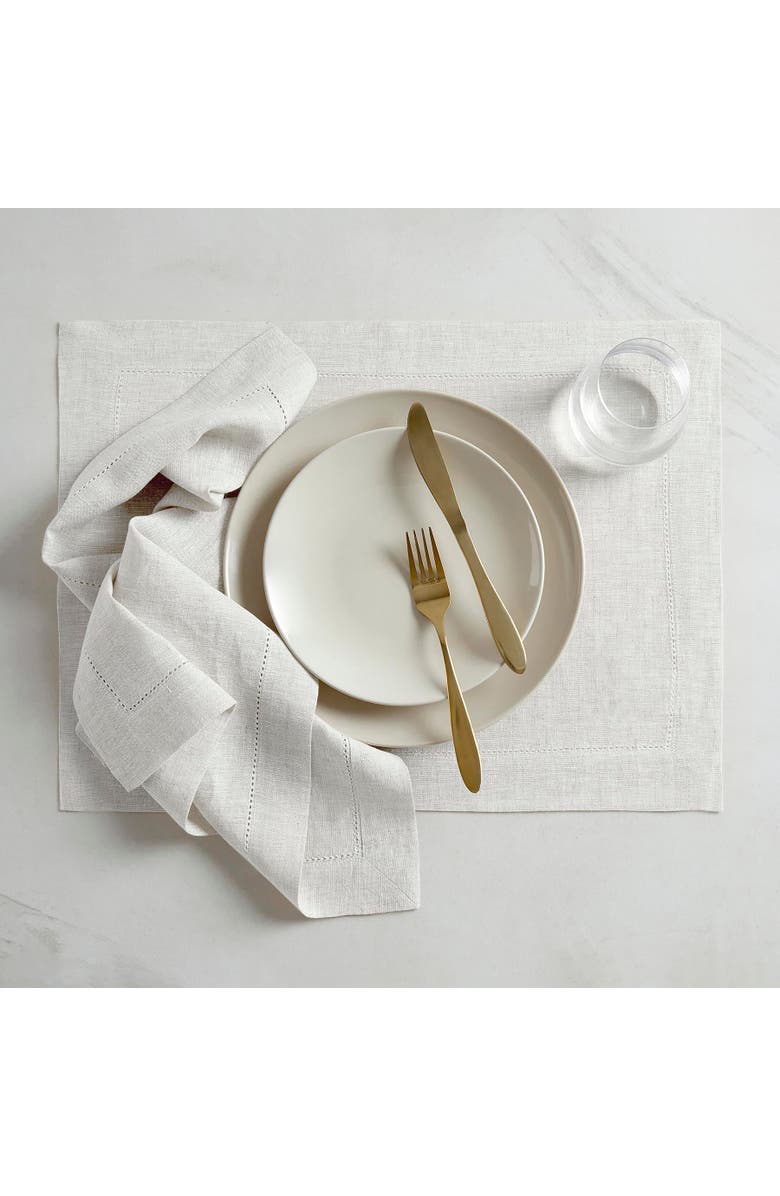 Solino Home Linen Dinner Napkins - Sonoma Hemstitch, 22 x 22 Inch, Alternate, color, Light Flax