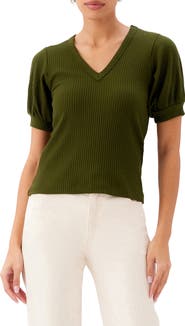 Karen Kane Puff Sleeve Rib V-Neck Top